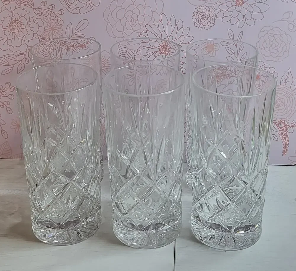 Vintage Bohemia Crystal Highball Glasses, set of 6 (12oz)